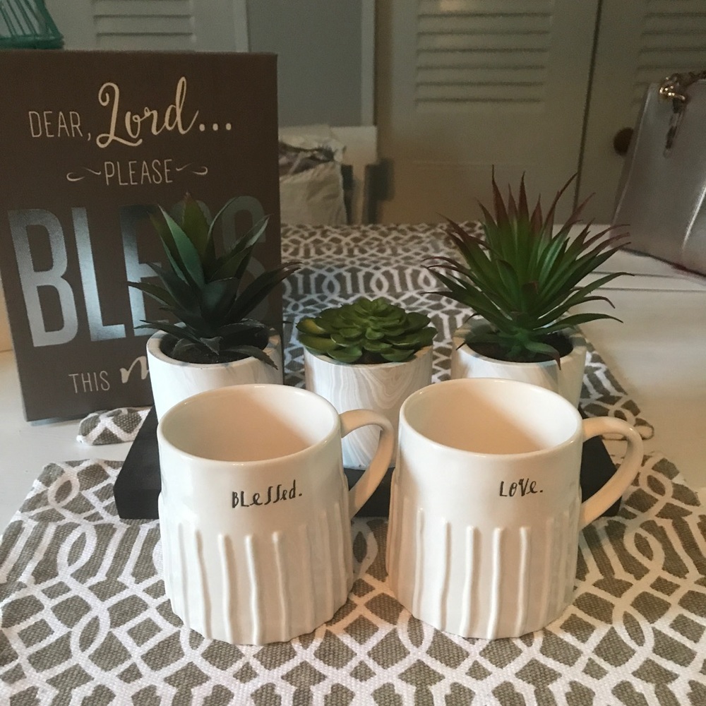 New set of Rae Dunn mugs Blessed and love